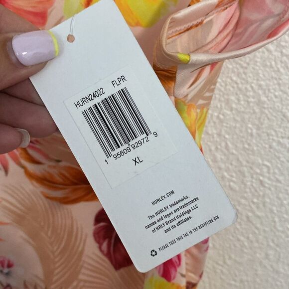 NWT- Hurley-hibiscus Hawaiian print sleeved one piece- Size XL - Picture 3 of 10